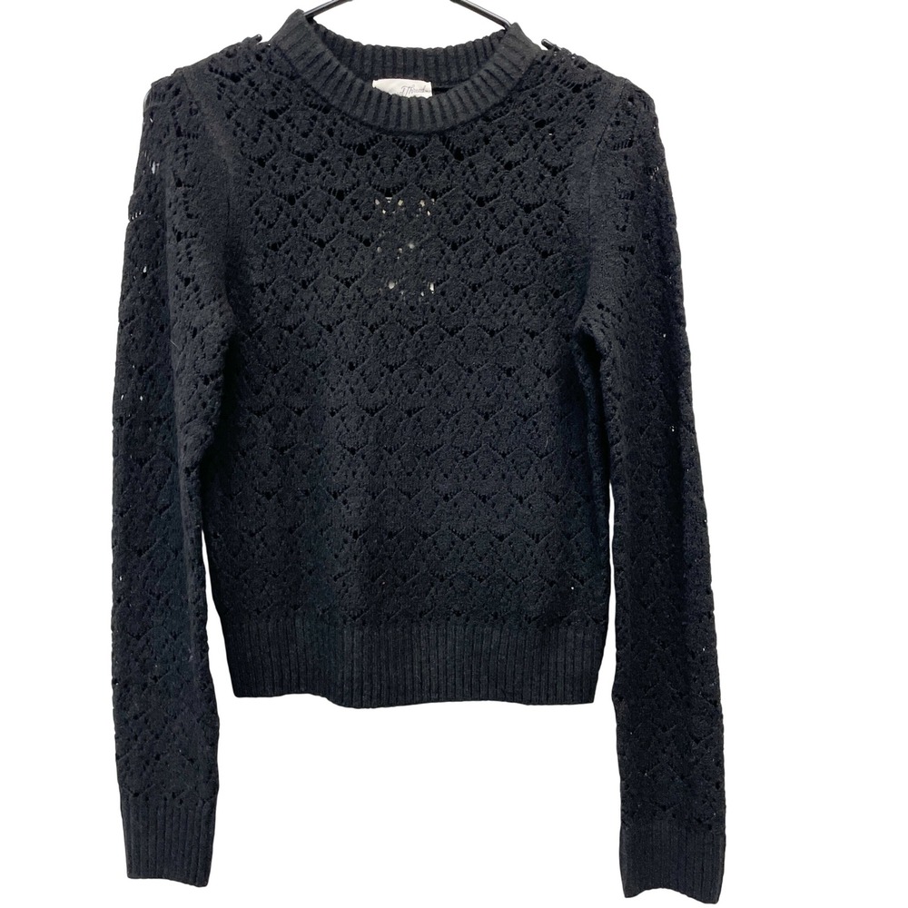 Universal Thread Womens Black Pointelle Crochet Knit Long Sleeve Sweater Size XS